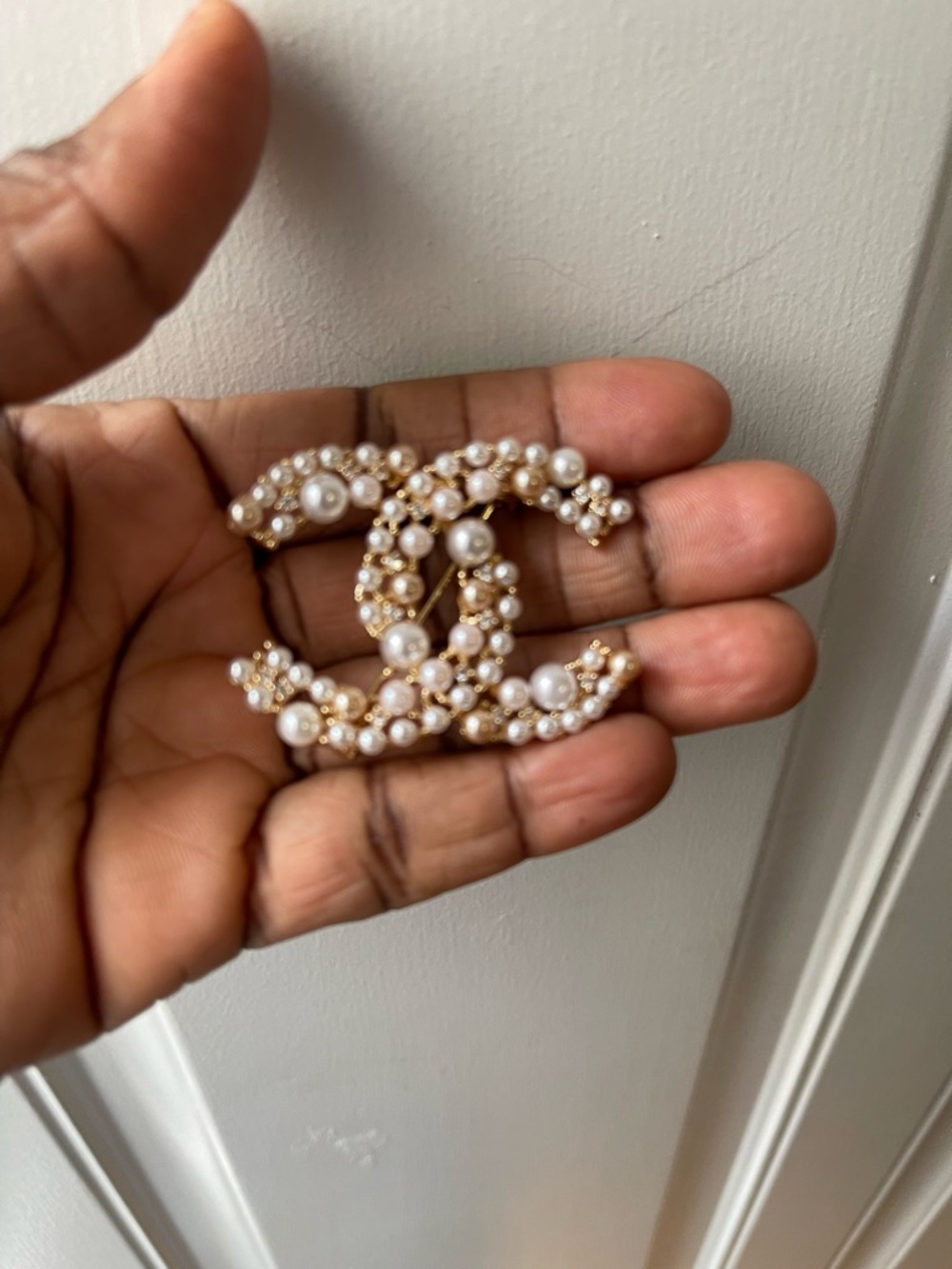 Gold-Tone Pearl Interlocking Brooch